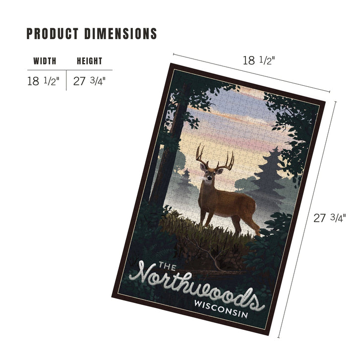 Northwoods, Wisconsin, Deer and Sunrise, Jigsaw Puzzle Puzzle Lantern Press 
