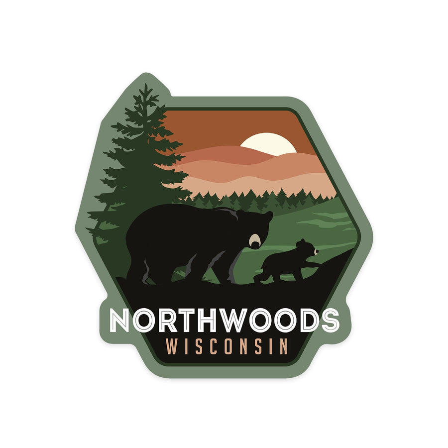 Northwoods, Wisconsin, Vector Bear Family, Contour, Vinyl Sticker Sticker Lantern Press 