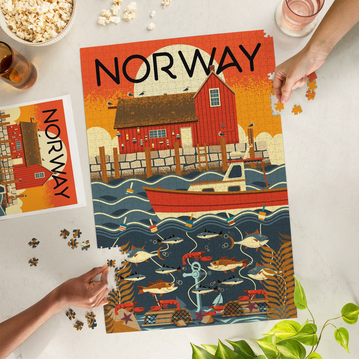 Norway, Nautical Geometric, Jigsaw Puzzle Puzzle Lantern Press 