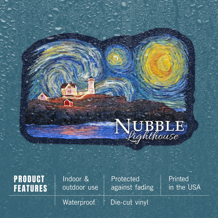 Nubble Lighthouse, Maine, Starry Night, Contour, Lantern Press Artwork, Vinyl Sticker Sticker Lantern Press 