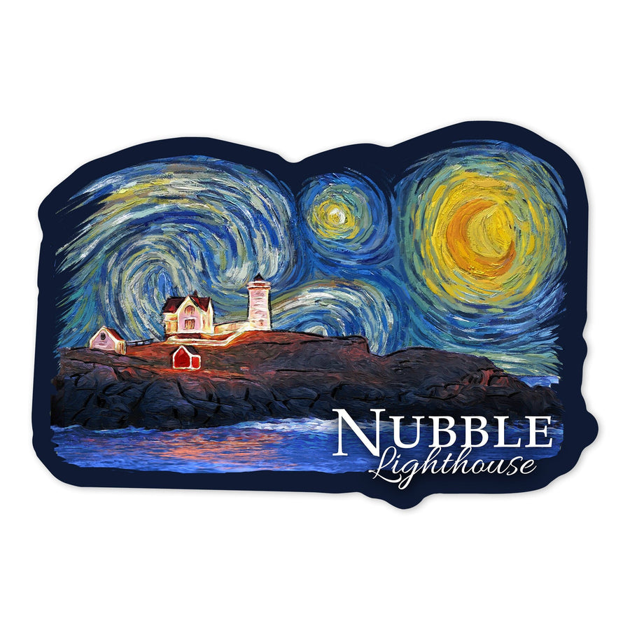Nubble Lighthouse, Maine, Starry Night, Contour, Lantern Press Artwork, Vinyl Sticker Sticker Lantern Press 