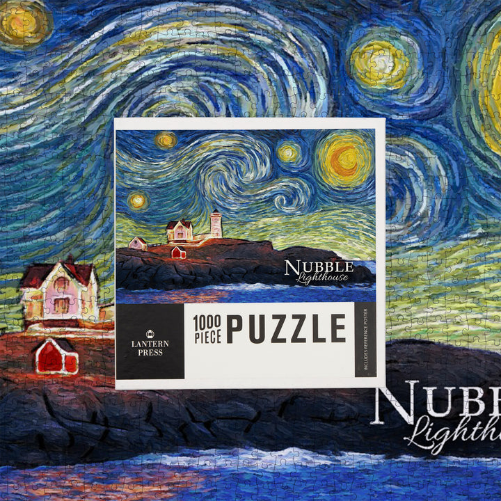 Nubble Lighthouse, Maine, Starry Night, Jigsaw Puzzle Puzzle Lantern Press 