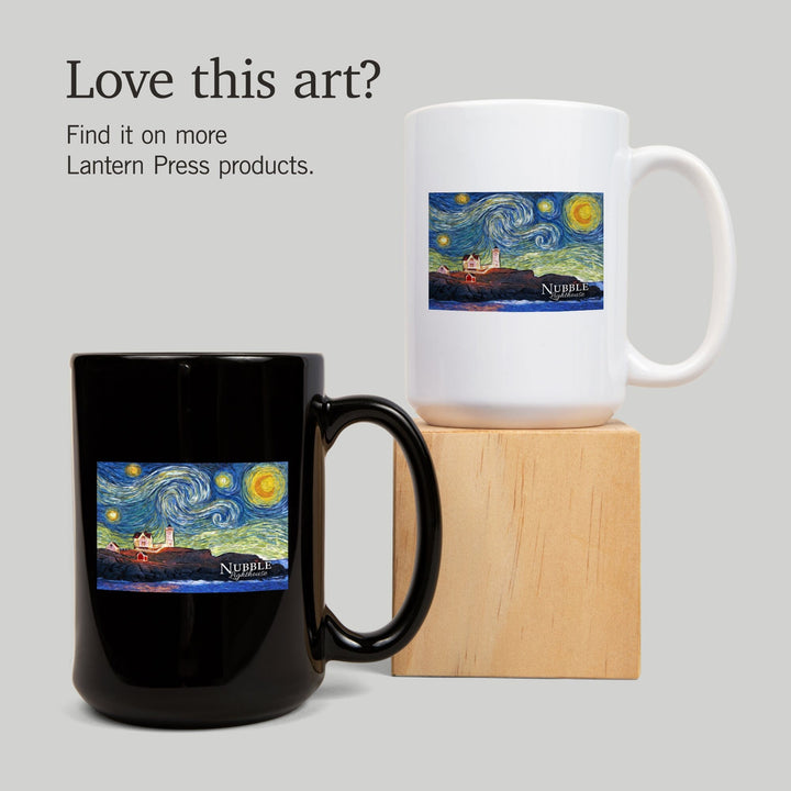 Nubble Lighthouse, Maine, Starry Night, Lantern Press Artwork, Ceramic Mug Mugs Lantern Press 