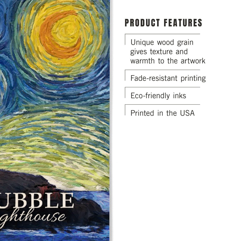 Nubble Lighthouse, Maine, Starry Night, Lantern Press Artwork, Wood Signs and Postcards Wood Lantern Press 