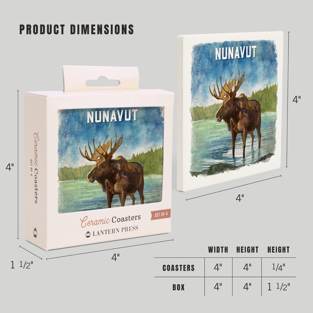 Nunavut, Watercolor Study, Moose, Coasters Coasters Lantern Press 