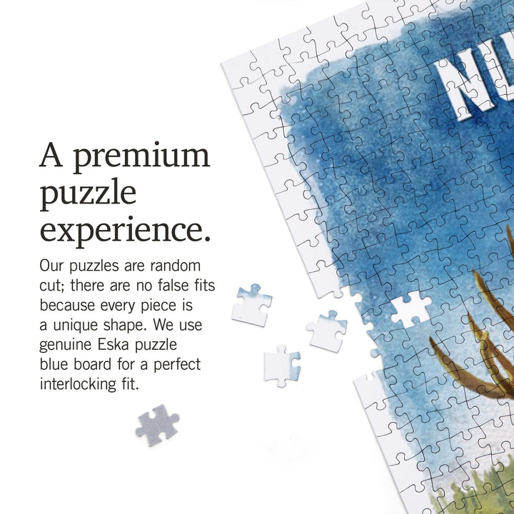 Nunavut, Watercolor Study, Moose, Jigsaw Puzzle Puzzle Lantern Press 