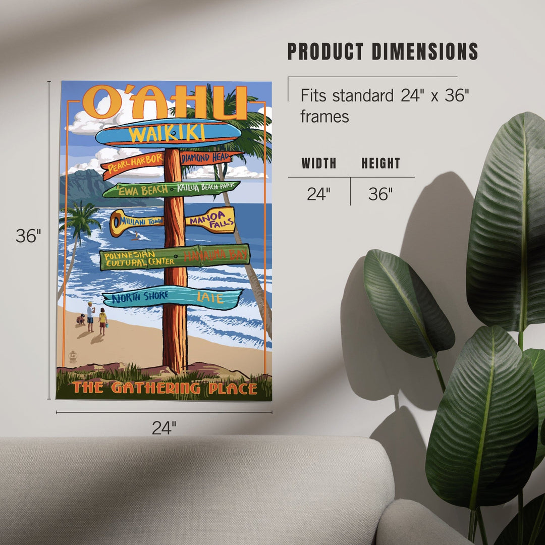 Oahu, Hawaii, Signpost, Art & Giclee Prints Art Lantern Press 