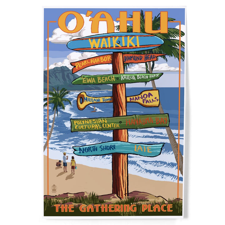 Oahu, Hawaii, Signpost, Art & Giclee Prints Art Lantern Press 