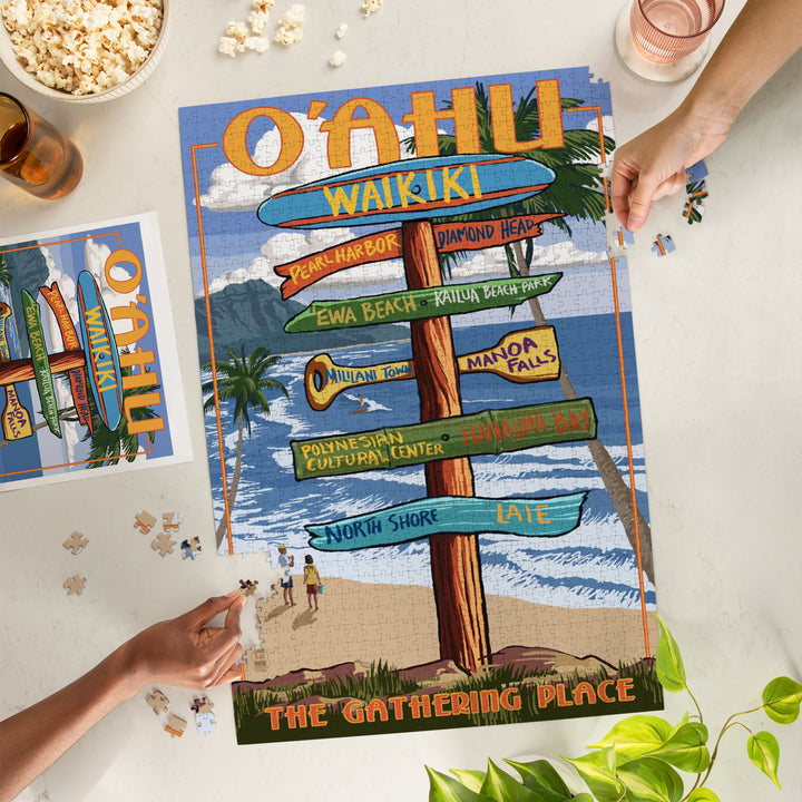 Oahu, Hawaii, Signpost, Jigsaw Puzzle Puzzle Lantern Press 