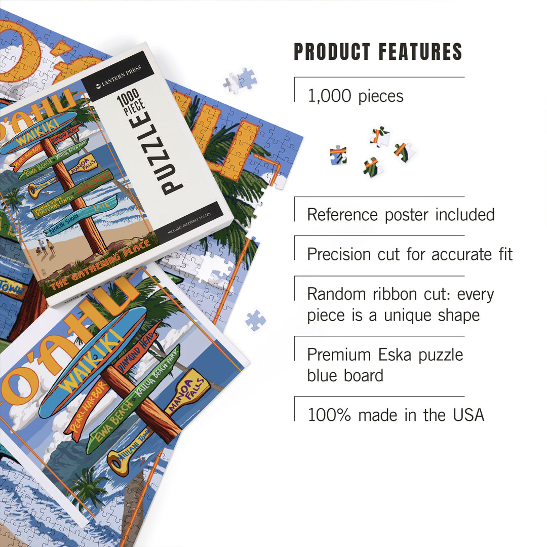 Oahu, Hawaii, Signpost, Jigsaw Puzzle Puzzle Lantern Press 