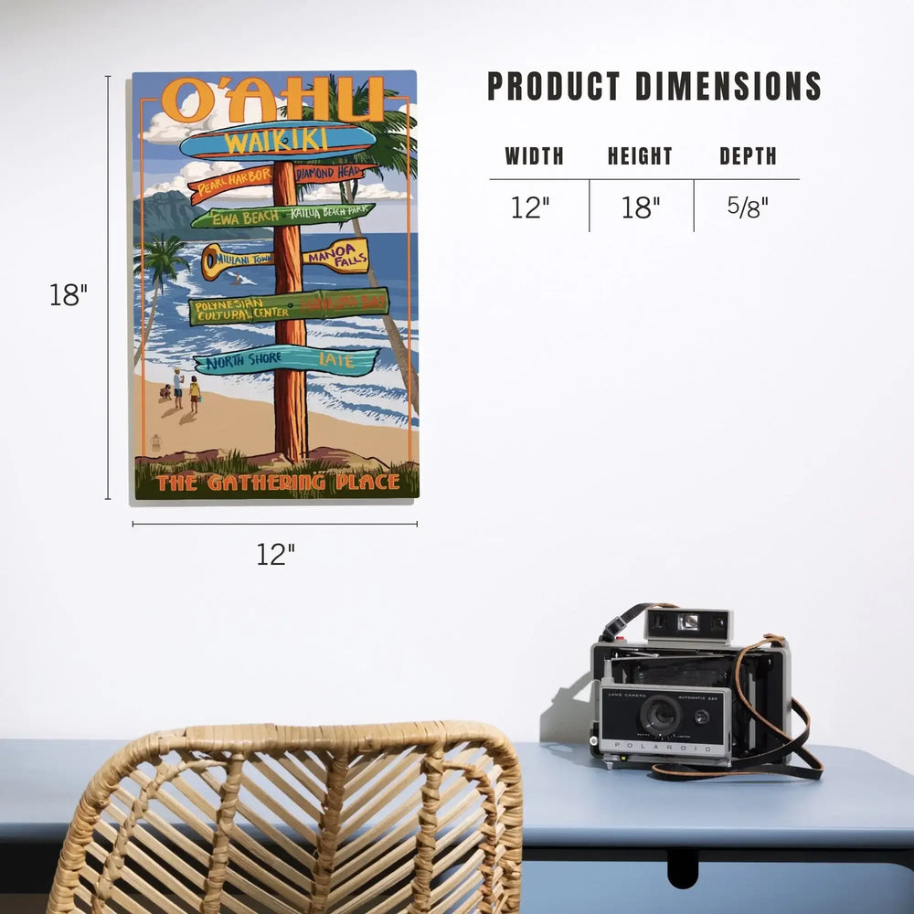 Oahu, Hawaii, Signpost, Lantern Press Artwork, Wood Signs and Postcards Wood Lantern Press 