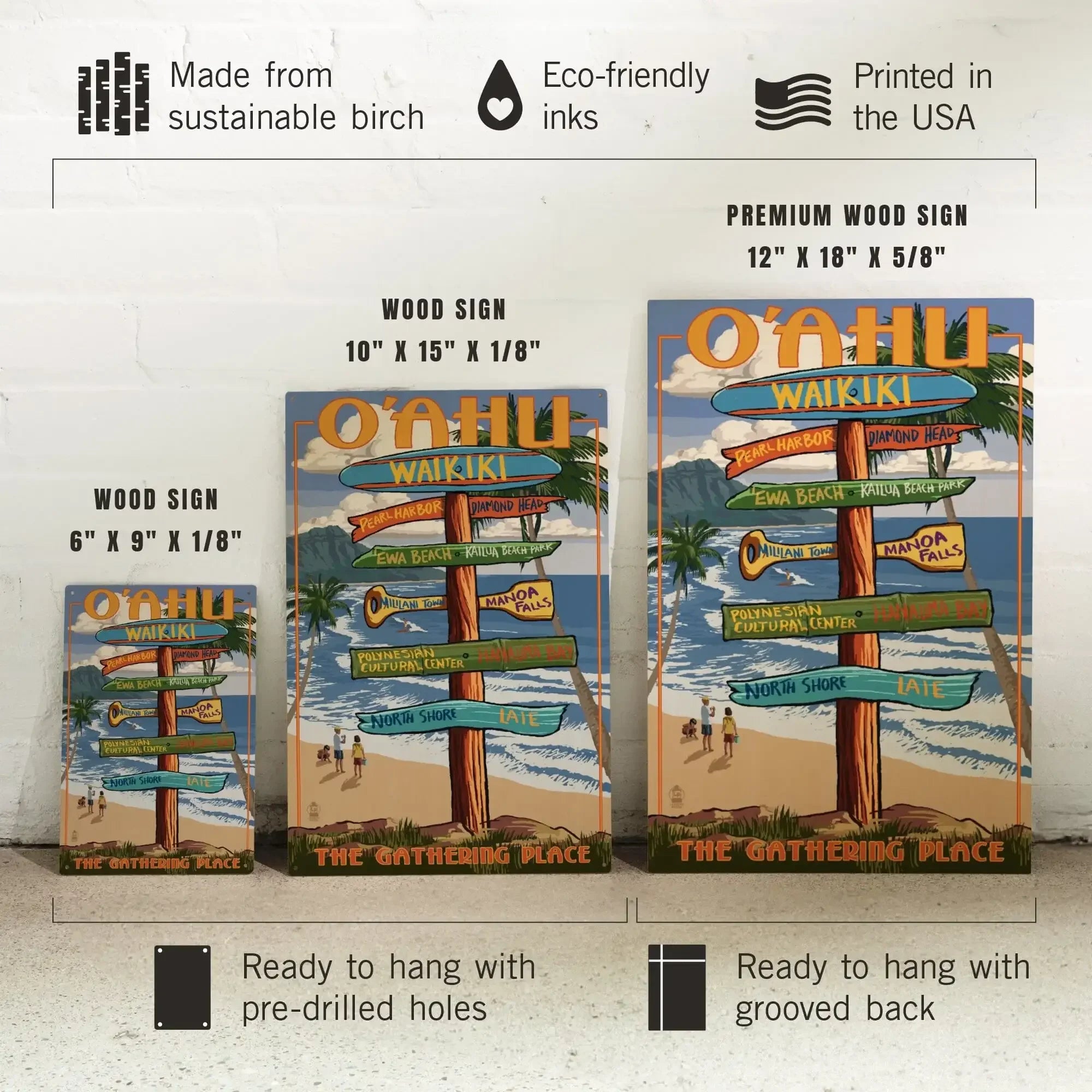 Oahu, Hawaii, Signpost, Lantern Press Artwork, Wood Signs and Postcard