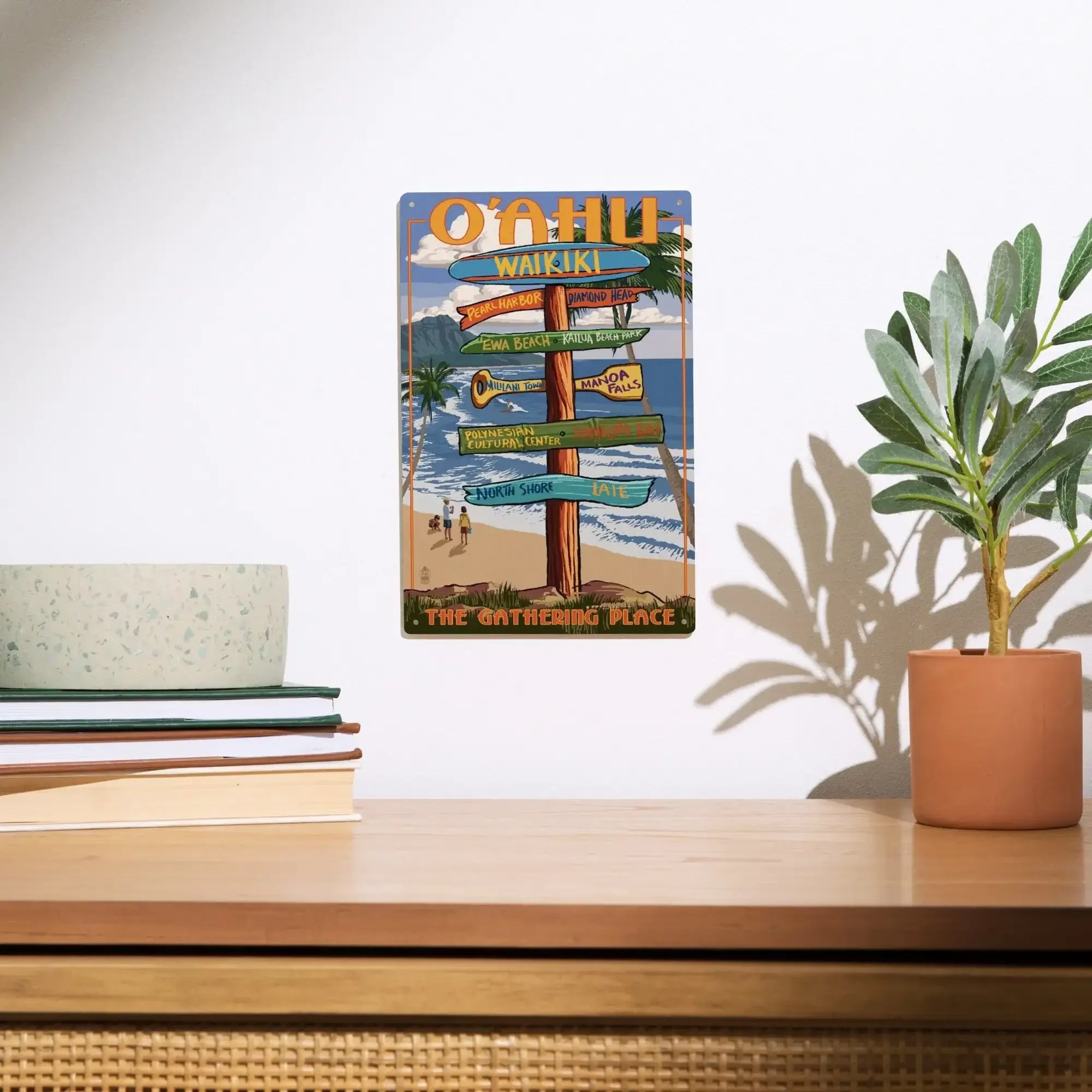 Oahu, Hawaii, Signpost, Lantern Press Artwork, Wood Signs and Postcard