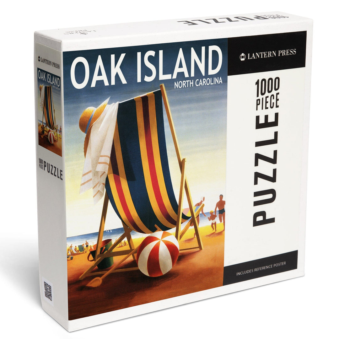 Oak Island, North Carolina, Beach Chair and Ball, Jigsaw Puzzle Puzzle Lantern Press 