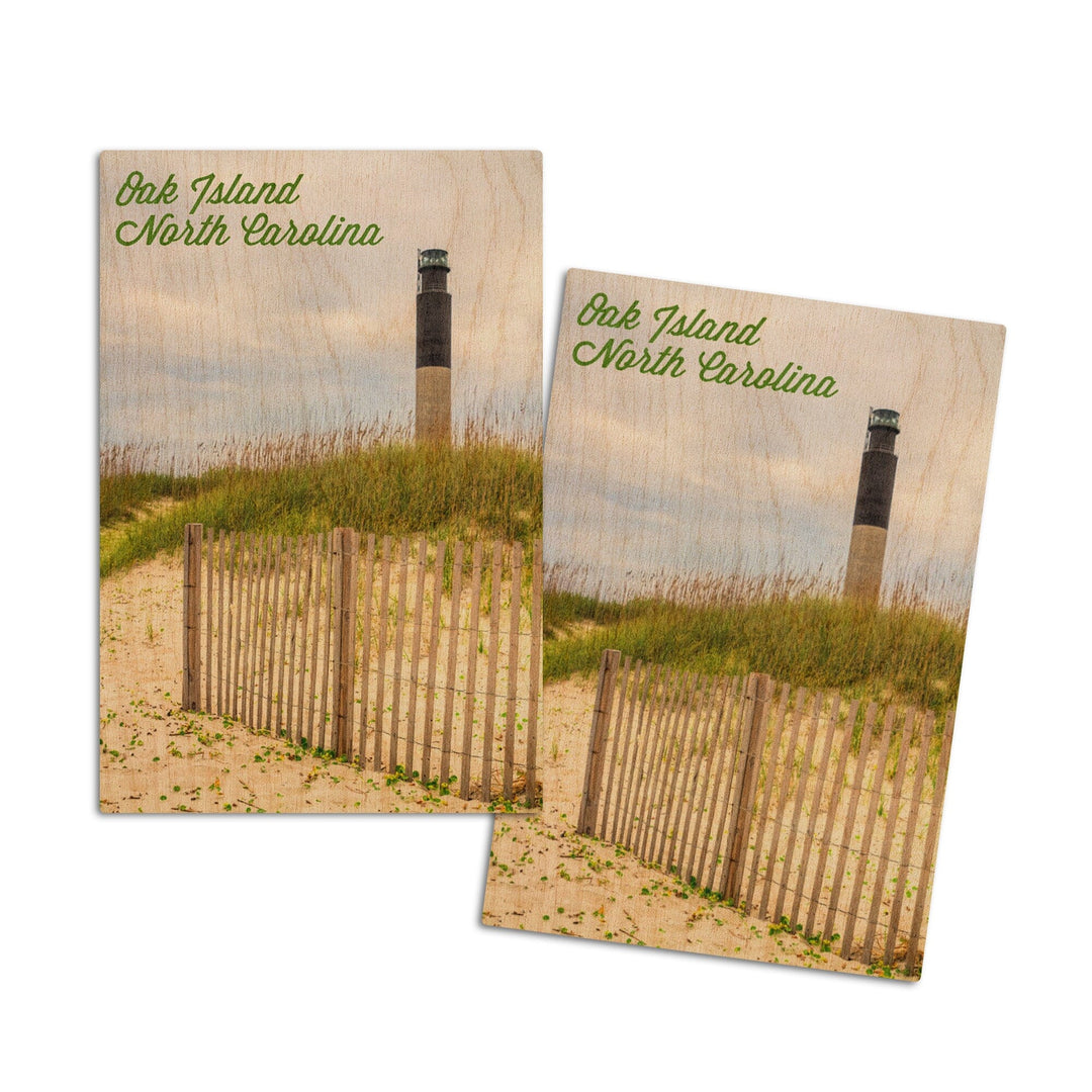 Oak Island, North Carolina, Lighthouse, Lantern Press Photography, Wood Signs and Postcards Wood Lantern Press 4x6 Wood Postcard Set 