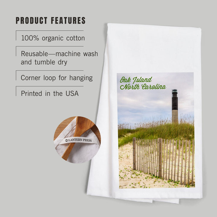 Oak Island, North Carolina, Lighthouse, Organic Cotton Kitchen Tea Towels Kitchen Lantern Press 