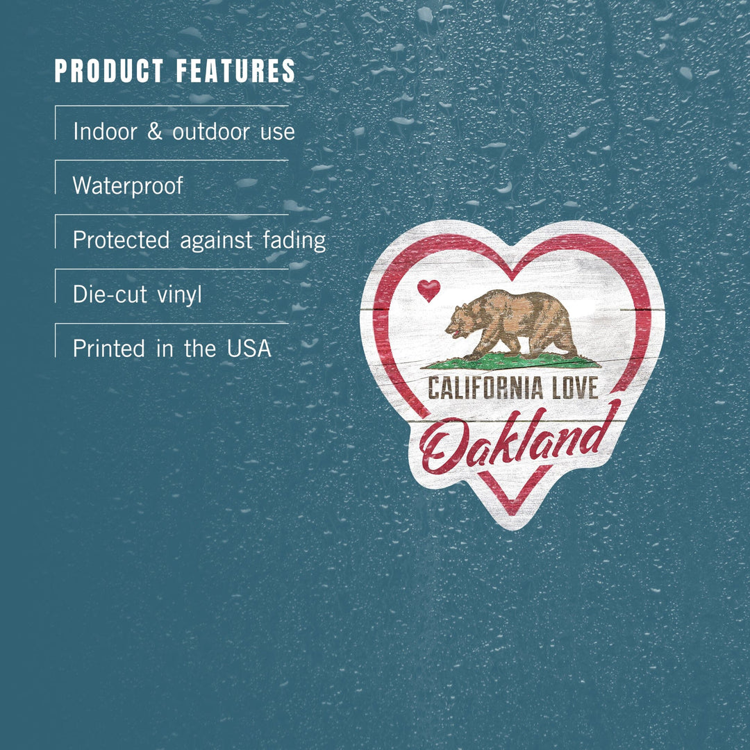 Oakland, California, State Bear with Heart, Contour, Vinyl Sticker Sticker Lantern Press 