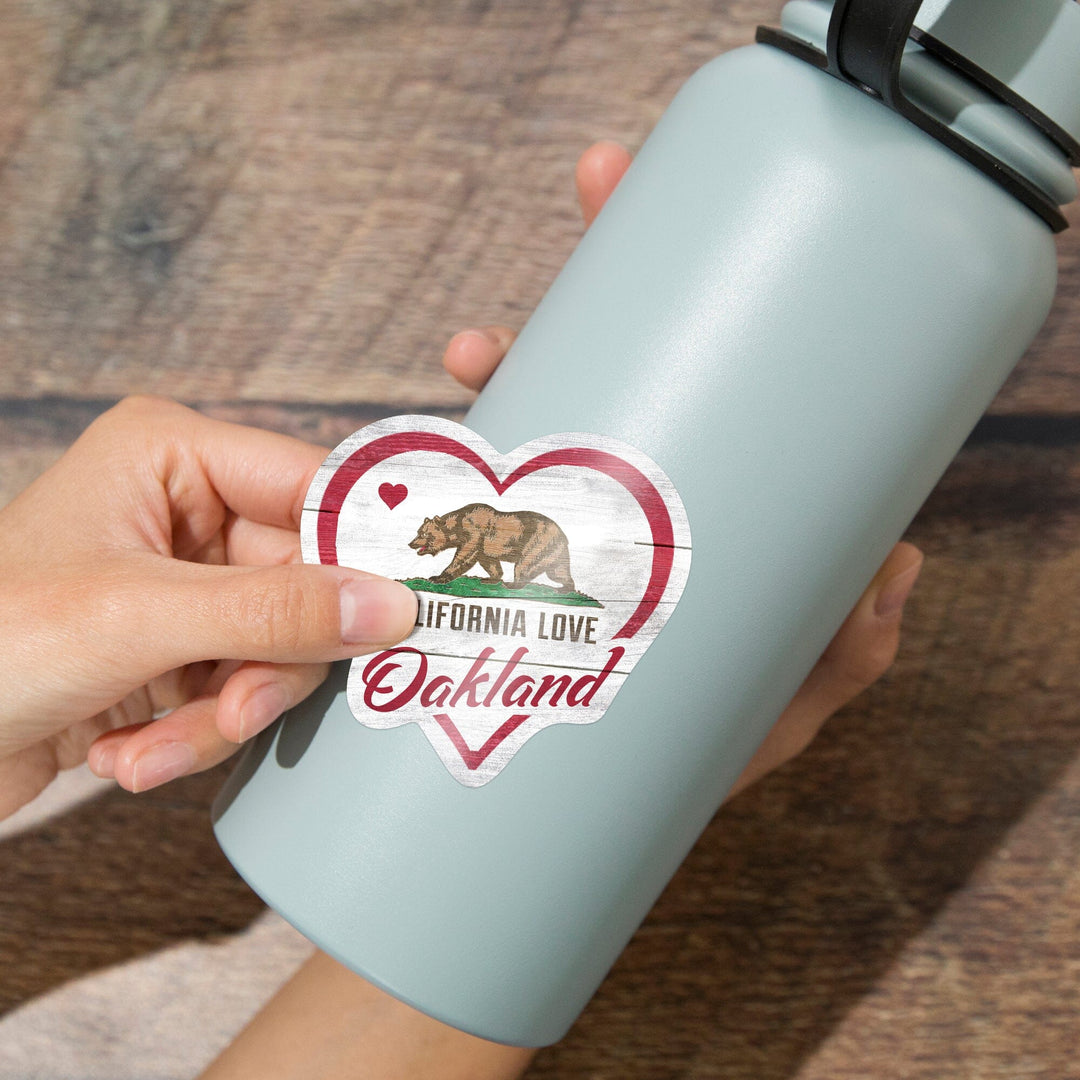 Oakland, California, State Bear with Heart, Contour, Vinyl Sticker Sticker Lantern Press 