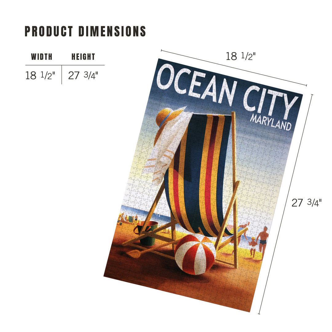 Ocean City, Maryland, Beach Chair and Ball, Jigsaw Puzzle Puzzle Lantern Press 