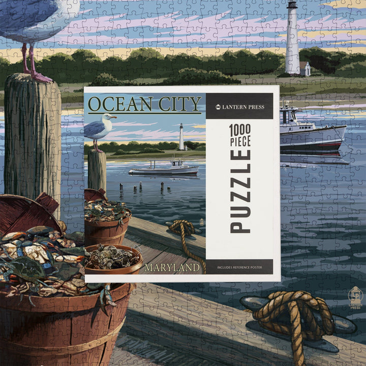 Ocean City, Maryland, Blue Crab and Oysters on Dock, Jigsaw Puzzle Puzzle Lantern Press 