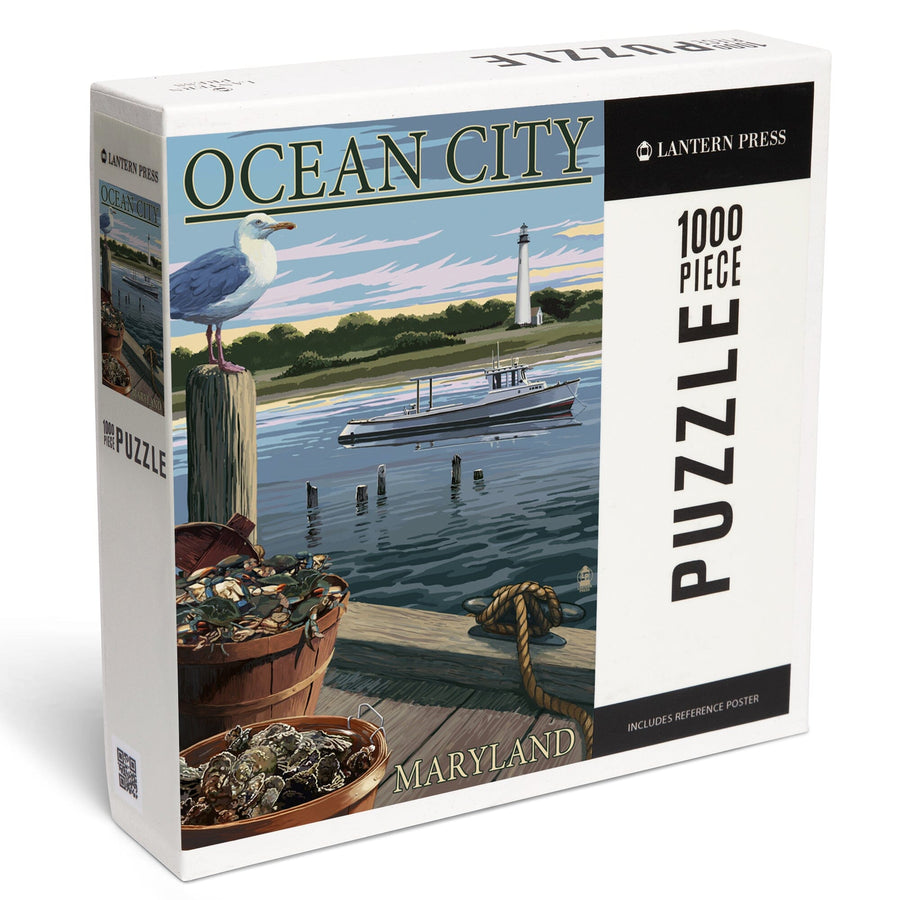 Ocean City, Maryland, Blue Crab and Oysters on Dock, Jigsaw Puzzle Puzzle Lantern Press 