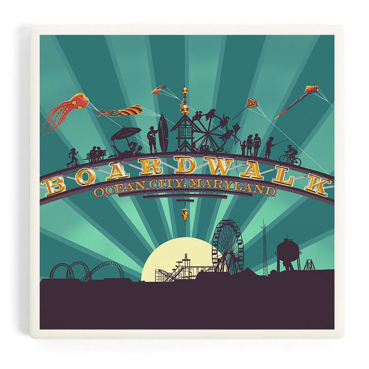 Ocean City, Maryland, Boardwalk Sign, Coasters Coasters Lantern Press Coaster 