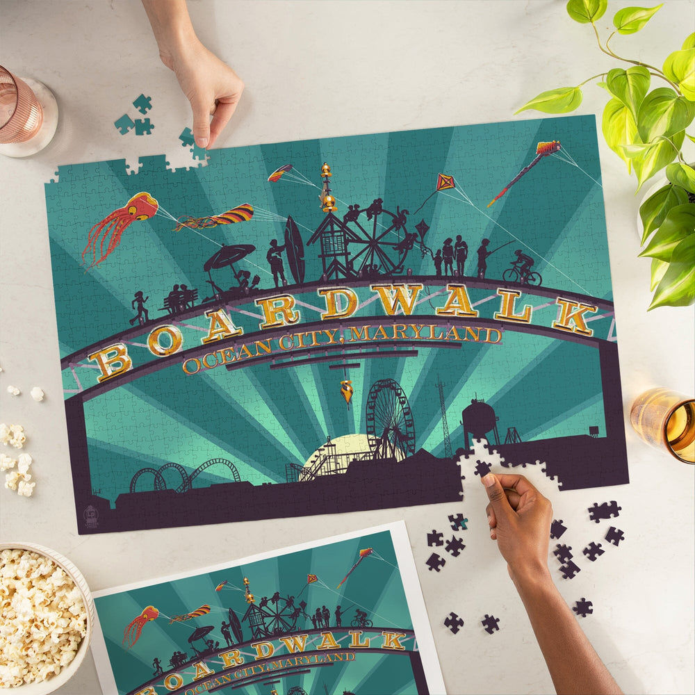 Ocean City, Maryland, Boardwalk Sign, Jigsaw Puzzle Puzzle Lantern Press 