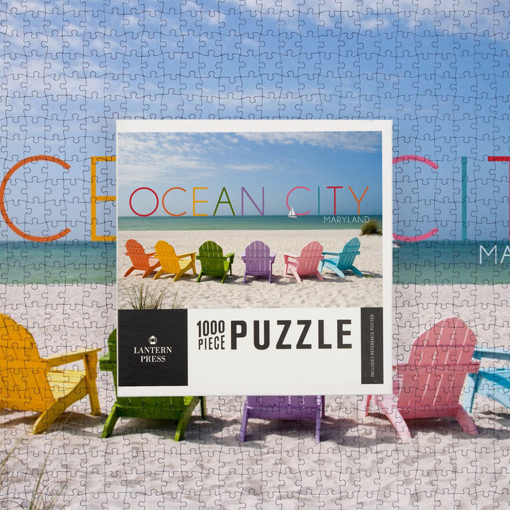 Ocean City, Maryland, Colorful Beach Chairs, Jigsaw Puzzle Puzzle Lantern Press 