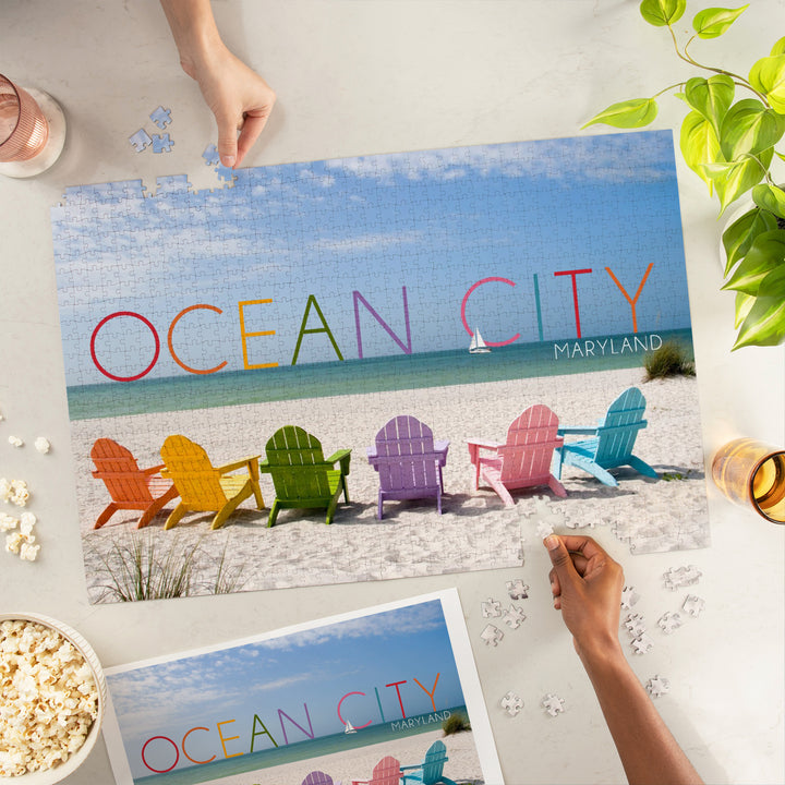 Ocean City, Maryland, Colorful Beach Chairs, Jigsaw Puzzle Puzzle Lantern Press 