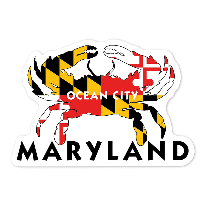 Ocean City, Maryland, Crab Flag, Contour, Lantern Press Artwork, Vinyl Sticker Sticker Lantern Press 