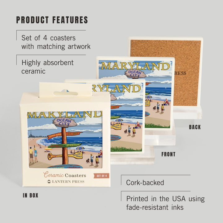 Ocean City, Maryland, Destinations Sign, Coasters Coasters Lantern Press 