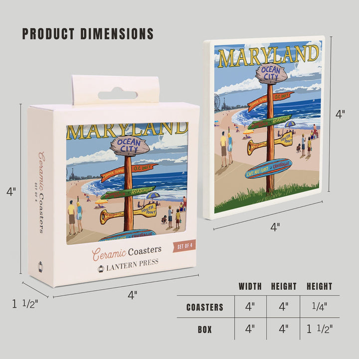 Ocean City, Maryland, Destinations Sign, Coasters Coasters Lantern Press 