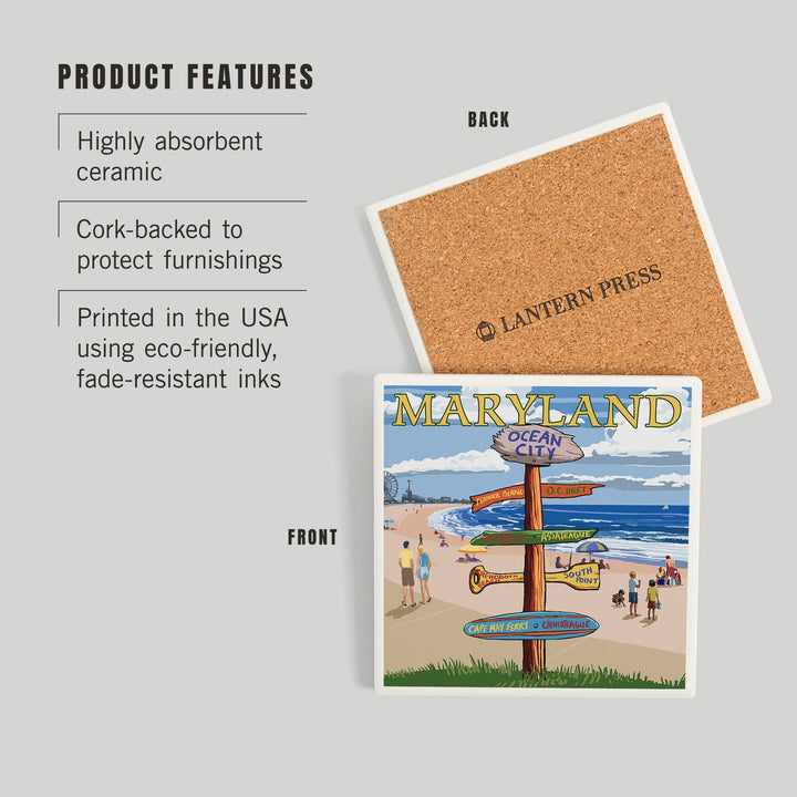 Ocean City, Maryland, Destinations Sign, Coasters Coasters Lantern Press 