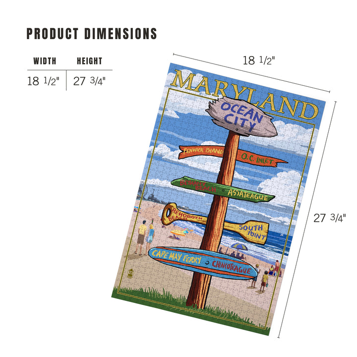 Ocean City, Maryland, Destinations Sign, Jigsaw Puzzle Puzzle Lantern Press 