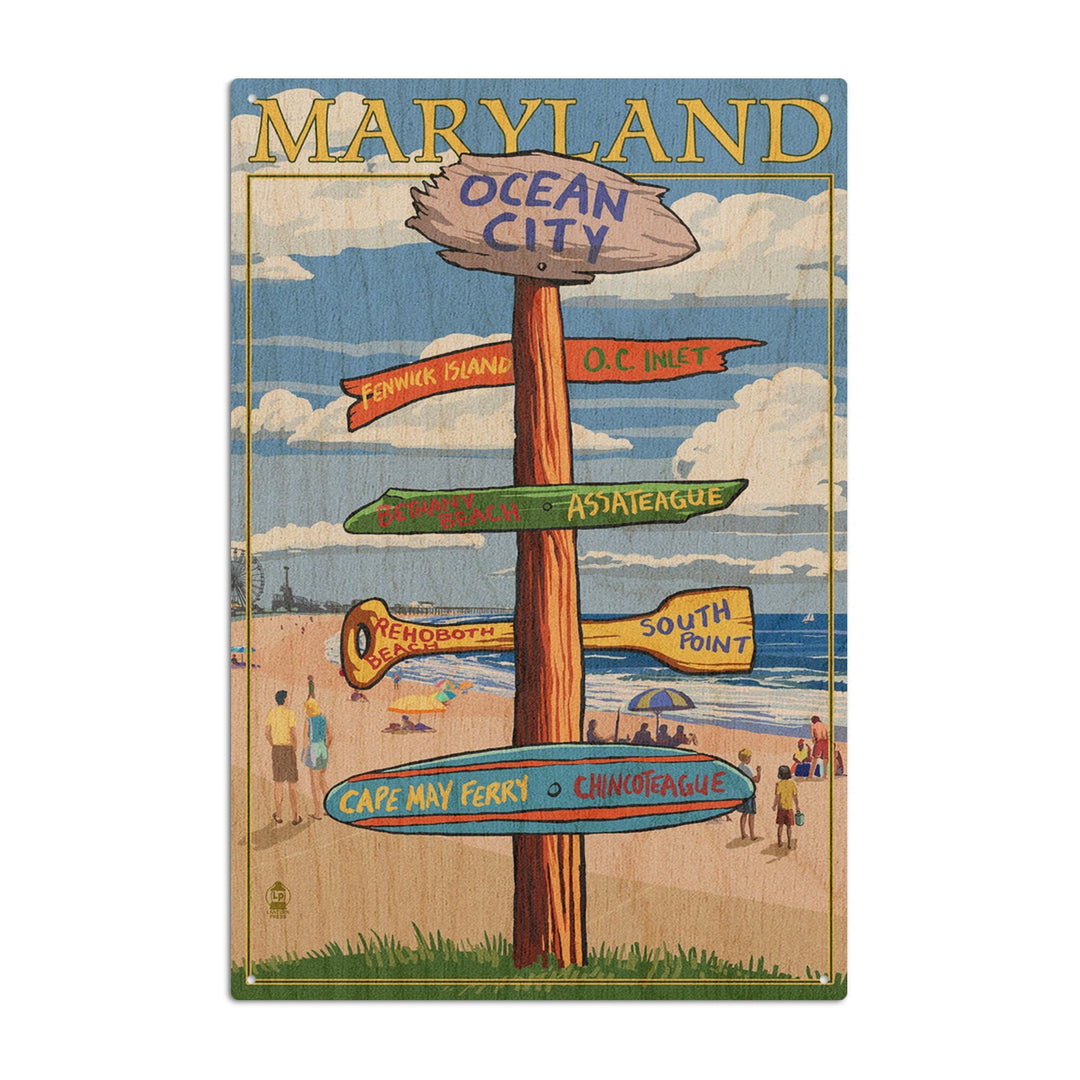 Ocean City, Maryland, Destinations Sign, Lantern Press Artwork, Wood Signs and Postcards Wood Lantern Press 10 x 15 Wood Sign 