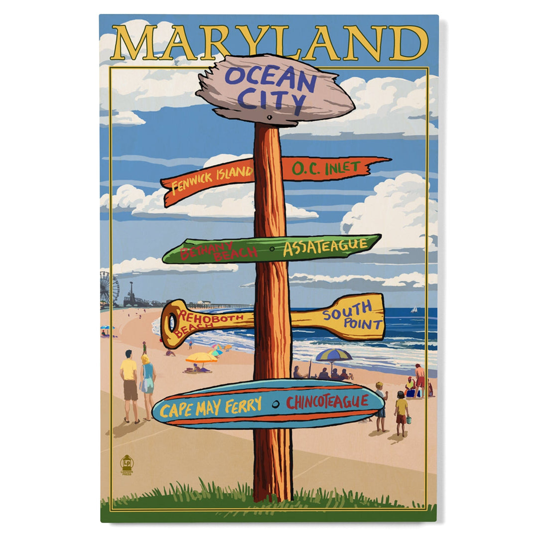 Ocean City, Maryland, Destinations Sign, Lantern Press Artwork, Wood Signs and Postcards Wood Lantern Press 