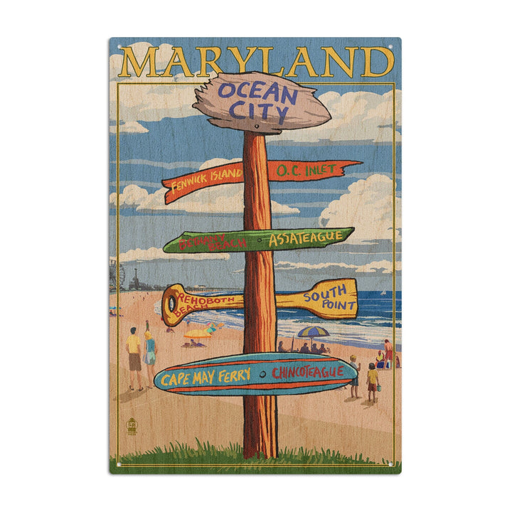 Ocean City, Maryland, Destinations Sign, Lantern Press Artwork, Wood Signs and Postcards Wood Lantern Press 6x9 Wood Sign 