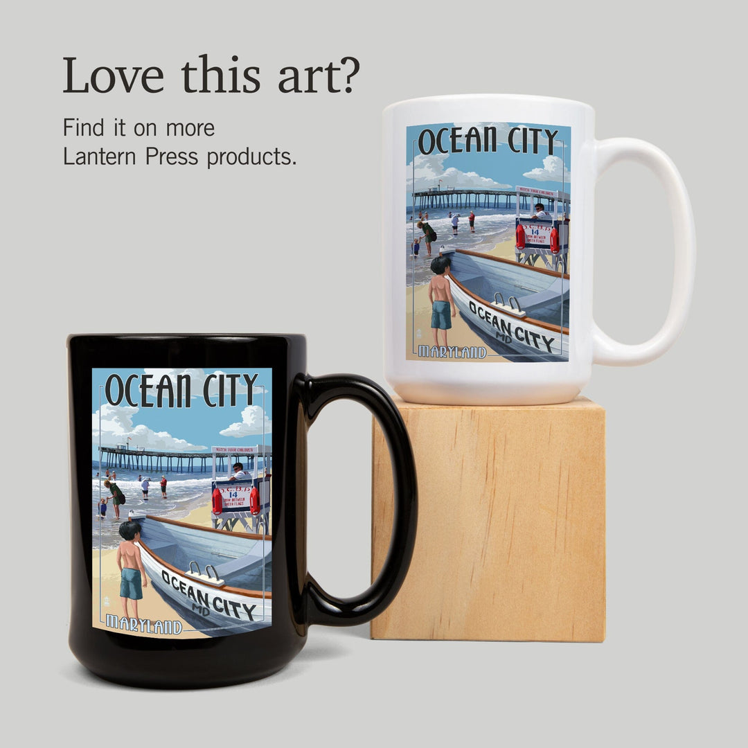 Ocean City, Maryland, Lifeguard Stand, Lantern Press Artwork, Ceramic Mug Mugs Lantern Press 