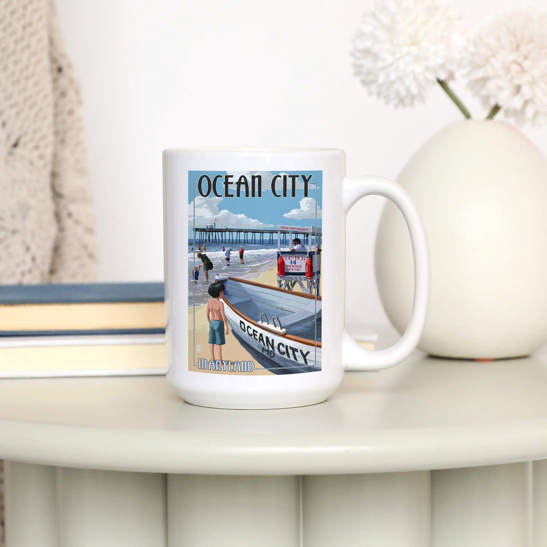 Ocean City, Maryland, Lifeguard Stand, Lantern Press Artwork, Ceramic Mug Mugs Lantern Press 