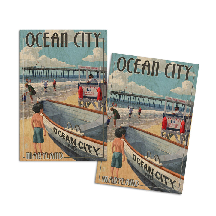 Ocean City, Maryland, Lifeguard Stand, Lantern Press Artwork, Wood Signs and Postcards Wood Lantern Press 4x6 Wood Postcard Set 