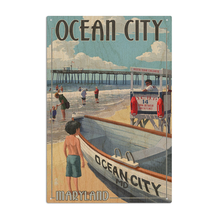 Ocean City, Maryland, Lifeguard Stand, Lantern Press Artwork, Wood Signs and Postcards Wood Lantern Press 6x9 Wood Sign 