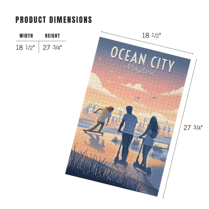 Ocean City, Maryland, Lithograph, Enjoy the Ride, Longboards and Scooters, Jigsaw Puzzle Puzzle Lantern Press 