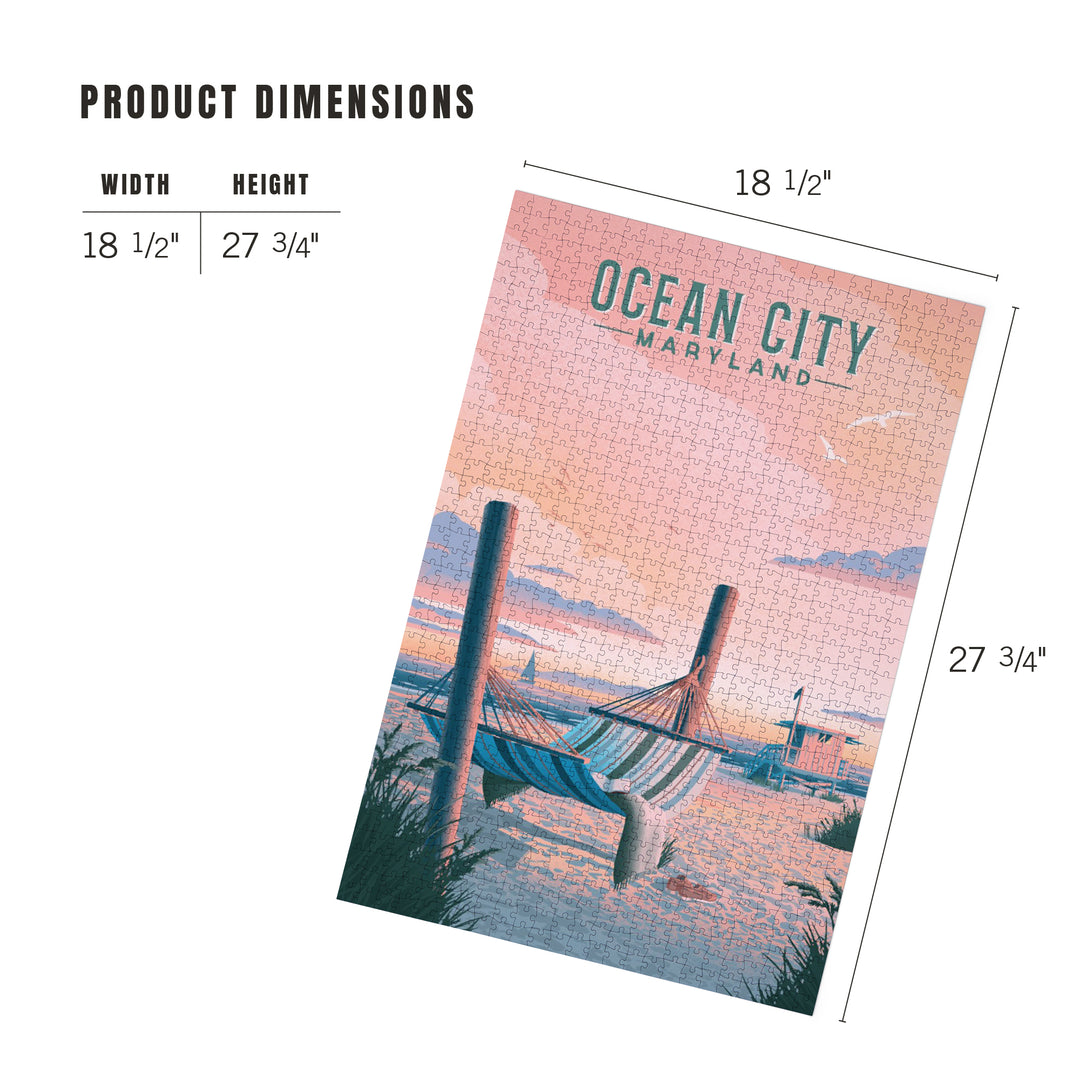 Ocean City, Maryland, Lithograph, Hammock on Beach, Jigsaw Puzzle Puzzle Lantern Press 
