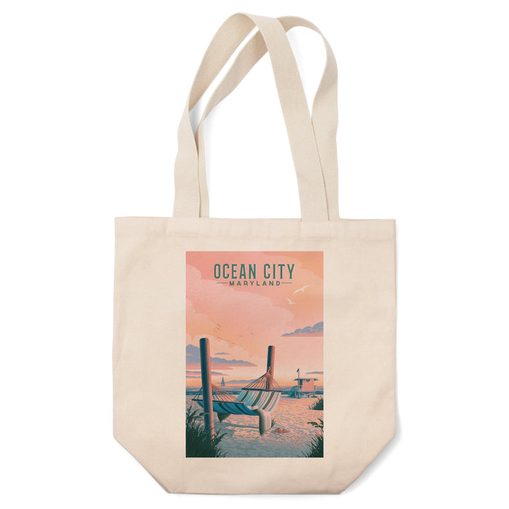 Ocean City, Maryland, Lithograph, Hammock on Beach, Tote Bag Totes Lantern Press 