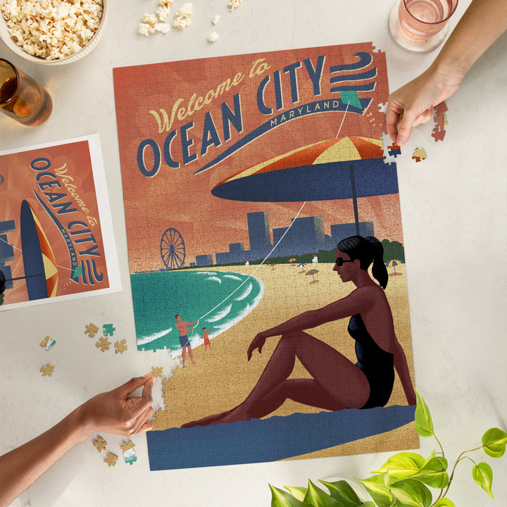 Ocean City, Maryland, Lithograph, Jigsaw Puzzle Puzzle Lantern Press 