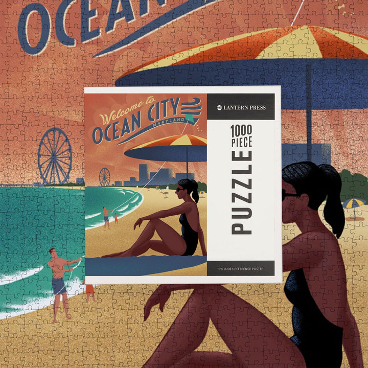 Ocean City, Maryland, Lithograph, Jigsaw Puzzle Puzzle Lantern Press 