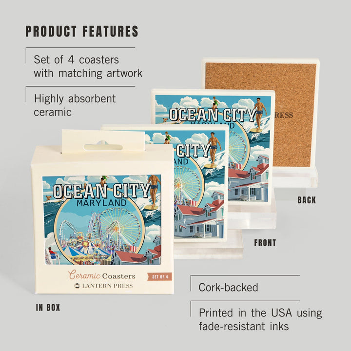 Ocean City, Maryland, Montage Scenes, Coasters Coasters Lantern Press 