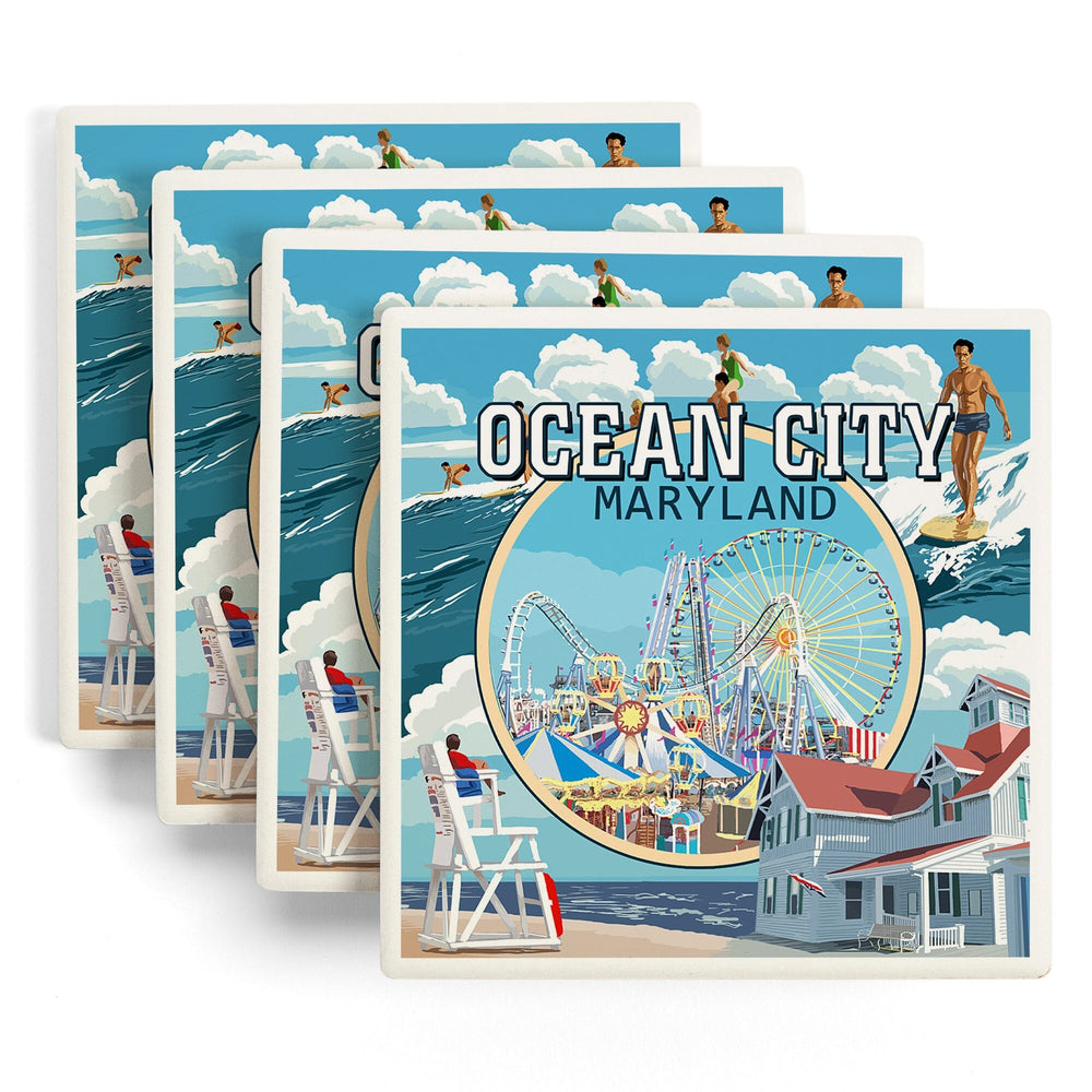 Ocean City, Maryland, Montage Scenes, Coasters Coasters Lantern Press 
