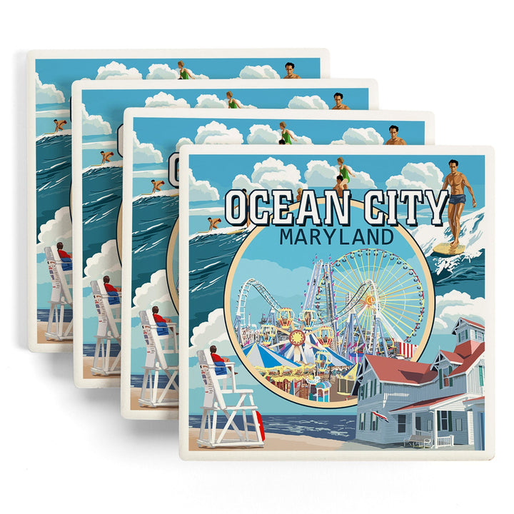 Ocean City, Maryland, Montage Scenes, Coasters Coasters Lantern Press 