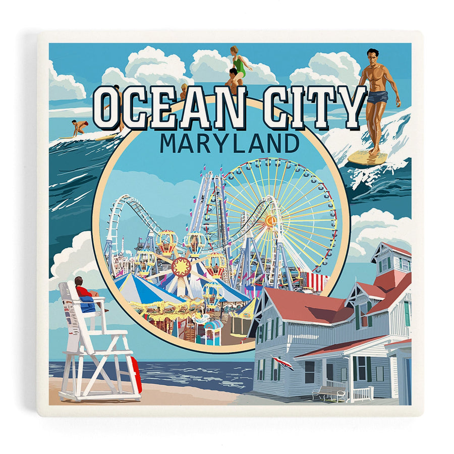 Ocean City, Maryland, Montage Scenes, Coasters Coasters Lantern Press 